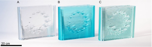 Fig. 6:   Material Ticks samples A) Spruce Pine PWV C) Sapphire D) Optifloat.