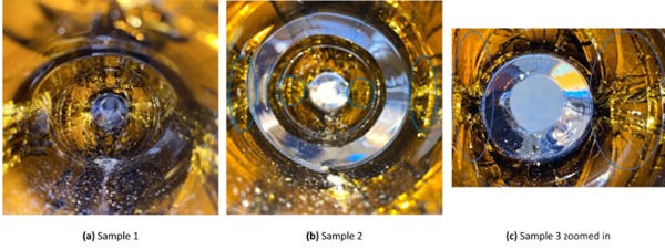 Fig.  10: Images of failure outside surface bottle: cross-like pattern.