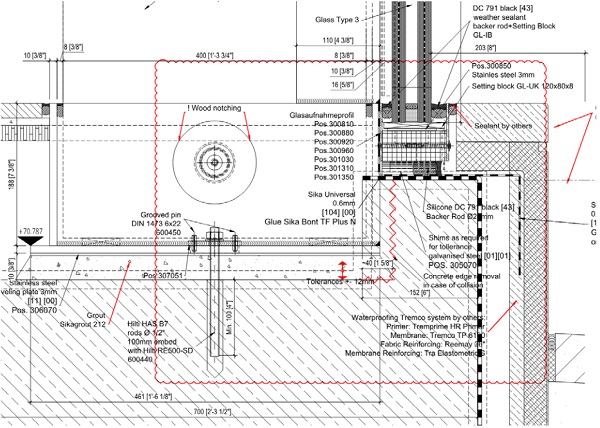 Fig. 11 Installation Shop Drawing at Base of Glass Fin