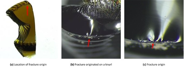 Fig.  12: Location of fracture origin indicated with arrows, Sample 3.