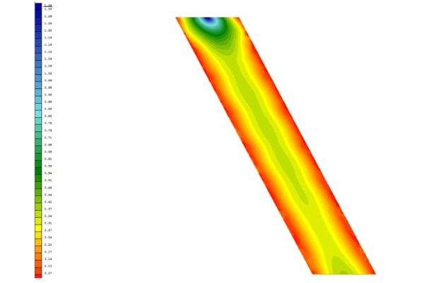 Fig. 13: Maximum quad stress plot diagonal glazing [ksi], © Werner Sobek.