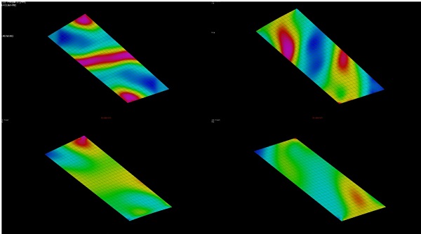 Fig. 14: Four examples of curvature patterns. The panels vary in terms of bending depth, and which of the short edges are curved (if any).