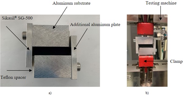 Fig. 15a: Samples exposed to shear displacement; b: tested simultaneously in tension after aging.