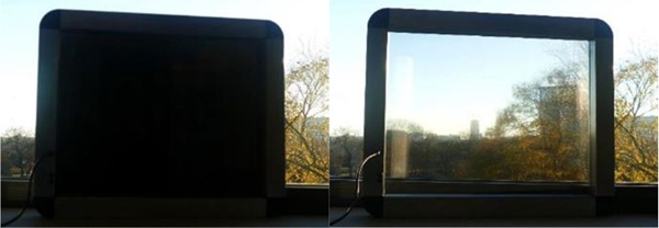 Fig. 2:   ELM window in dark state (left) and clear state (right).