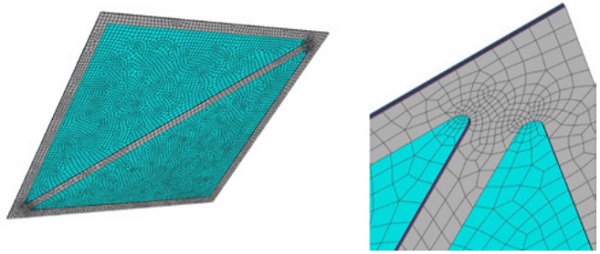 Figure 2 Solid model and discretization of the thin glass-steel cell