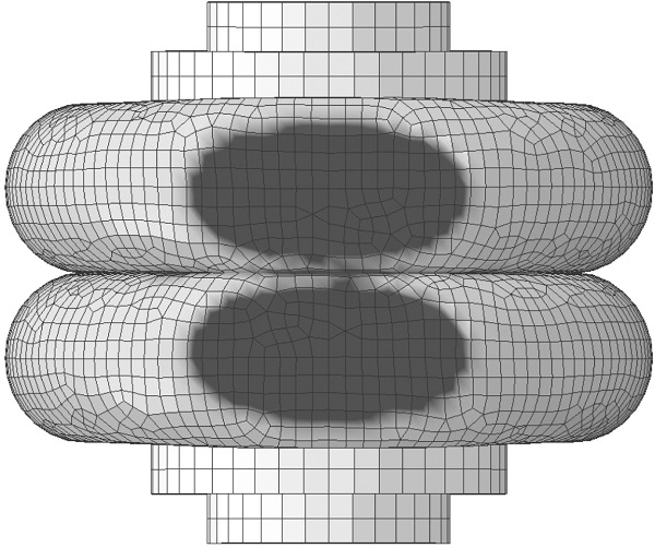 Fig. 6. Example of contact area, shown in dark-gray color, provided by the reference model.