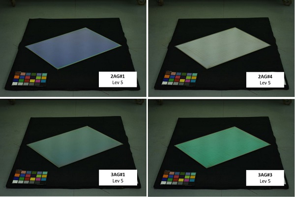 Figure 7   Example of the photos shown during the observation poll for the quench marks visibility for 2 and 3 Ag based products after a temper of level 5