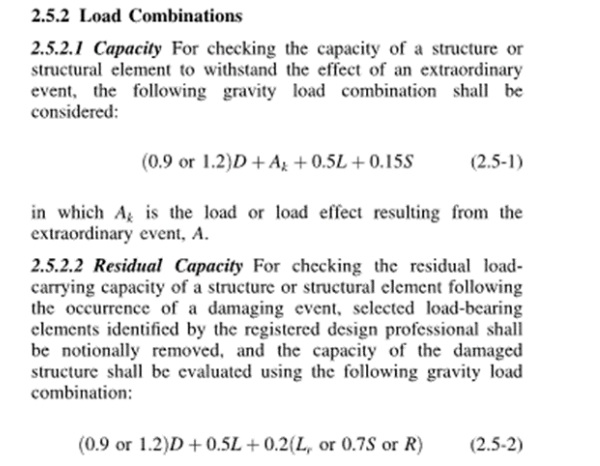 Fig. 7: ASCE 7 Accidental load combinations Source: ASCE 7-  22