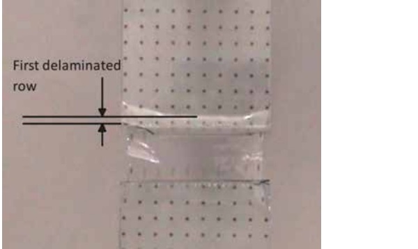 Figure 7 (a to e) Summary of test data for all weathering conditions, average and data range a) Steady state force, b) Initial stiffness, c) Decohesion strain, d) Delamination rate before onset of tearing, e) Material length considered for calculation of decohesion strain