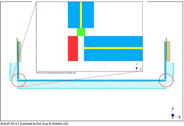 Fig. 9 Numerical model of section of façade with the joint indicated.