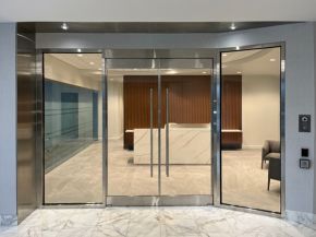 A Defendoor installation in a corporate headquarters building, Louisville, KY. BGAS photo. A Defendoor installation in a corporate headquarters building, Louisville, KY. BGAS photo.